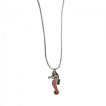 Ekaterini necklace, seahorse, pink-coral Swarovski crystals brown cord and with gold accents